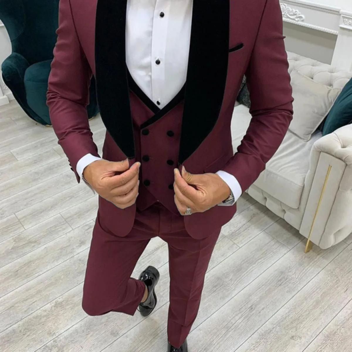 Vestito da uomo su misura da 3 pezzi per affari in velluto nero