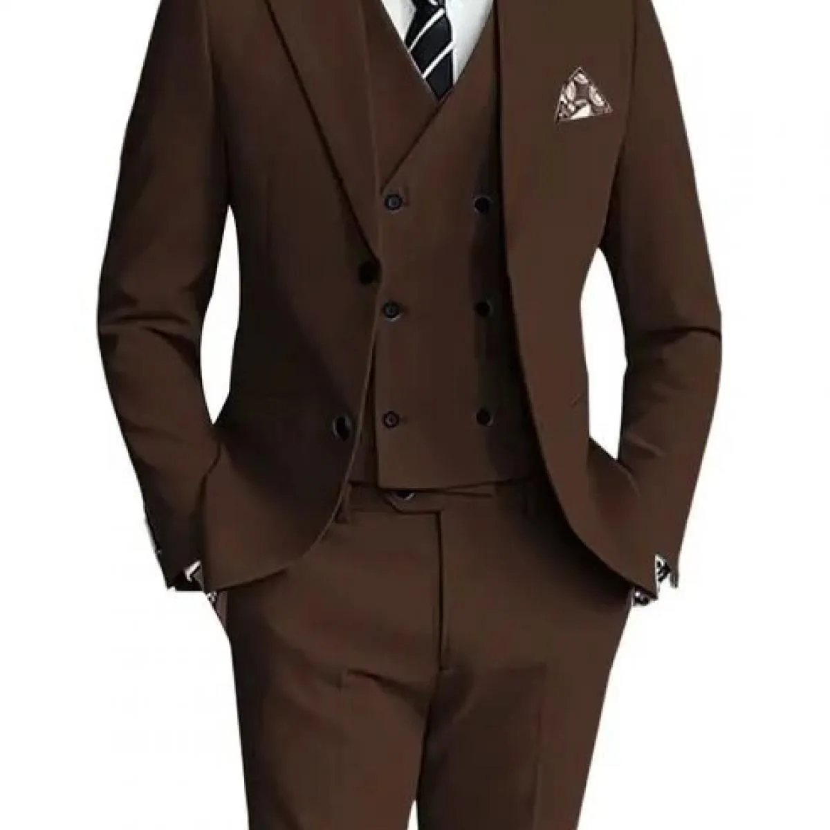 Uomo Elegante Completo Tre Pezzi Abito Matrimonio Business in Tinta Unita