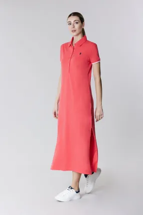 Abito lungo a maniche corte in cotone micropiquet stretch