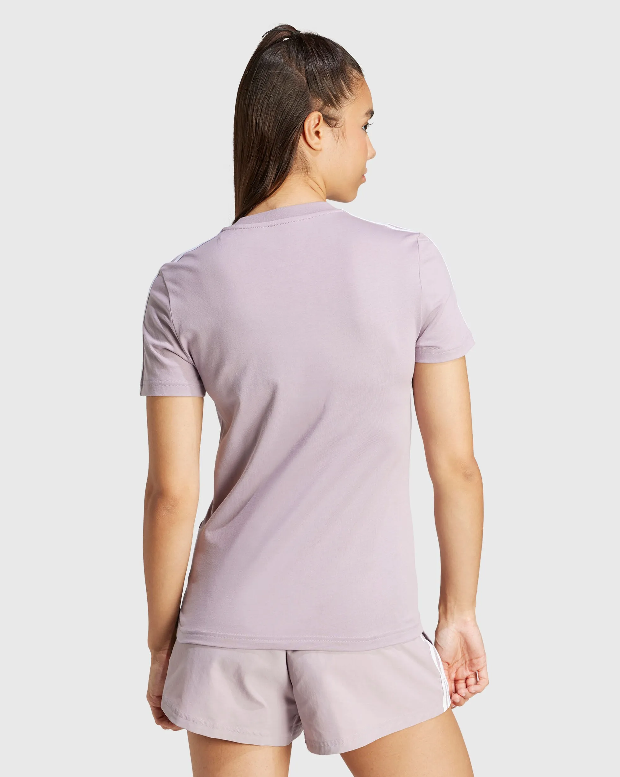 Adidas T-Shirt Loungewear Essentials Slim 3-Stripes Rosa Donna