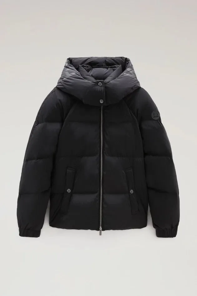 Black Woolrich Down Jacket with Detachable Hood