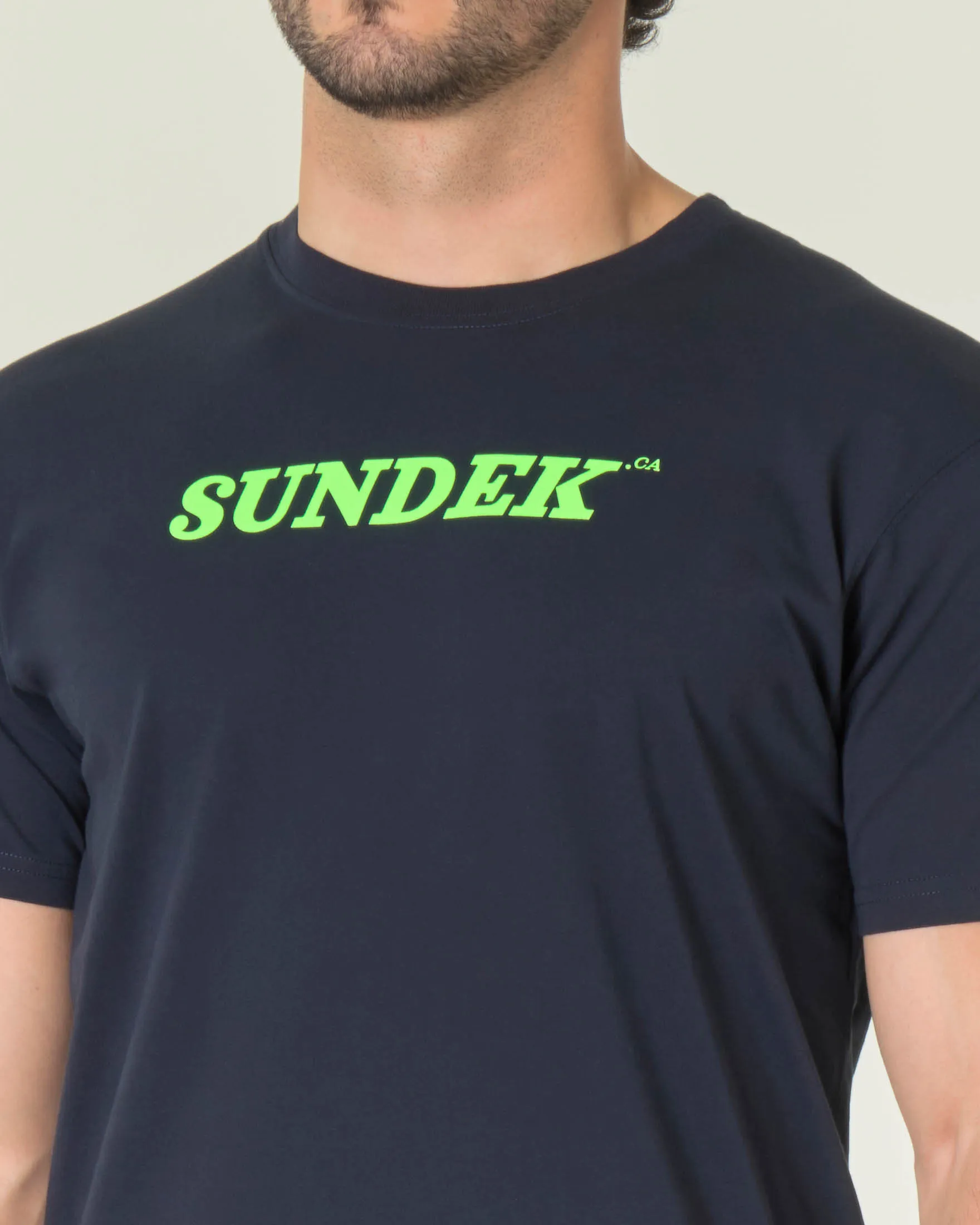 Blue half sleeve T-shirt with neon green logo