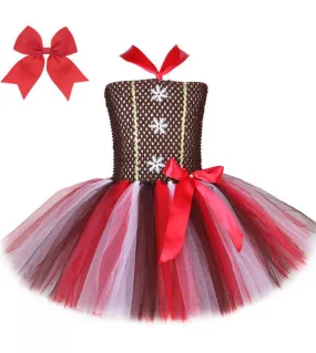 Costume cosplay pan di zenzero natalizio con abito festa in pizzo per bambina