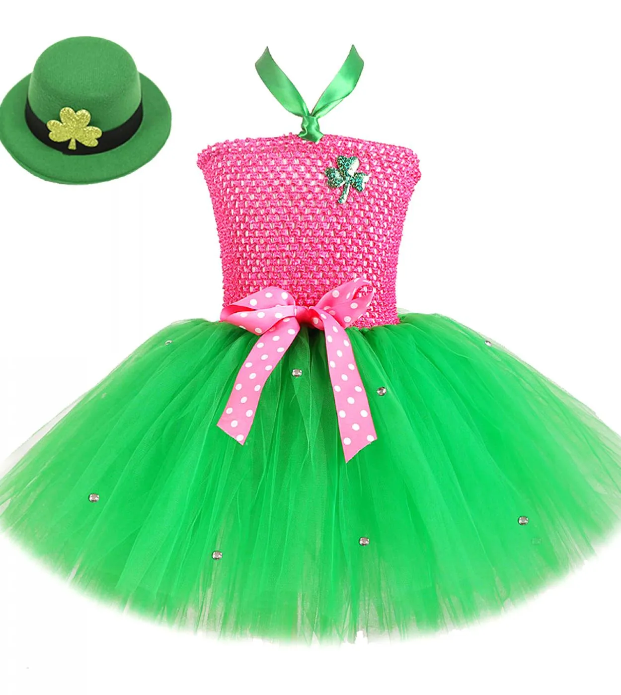 Costume da giorno di San Patrizio per neonate Abiti da principessa verde rosa caldo Bambini Vestito da festa di San Patrizio Bam