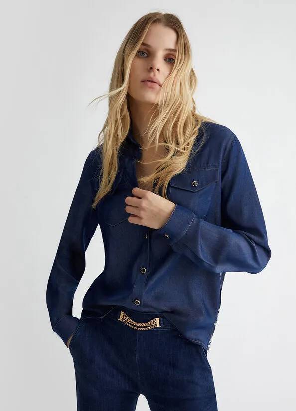 Denim and satin shirt with jeans