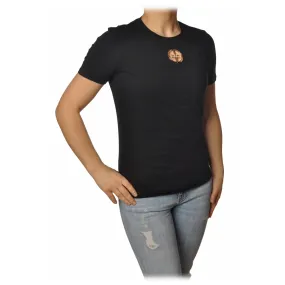 Elisabetta Franchi - T-Shirt Logo Metallico Traforato - Nero - T-Shirt - Made in Italy - Luxury Exclusive Collection