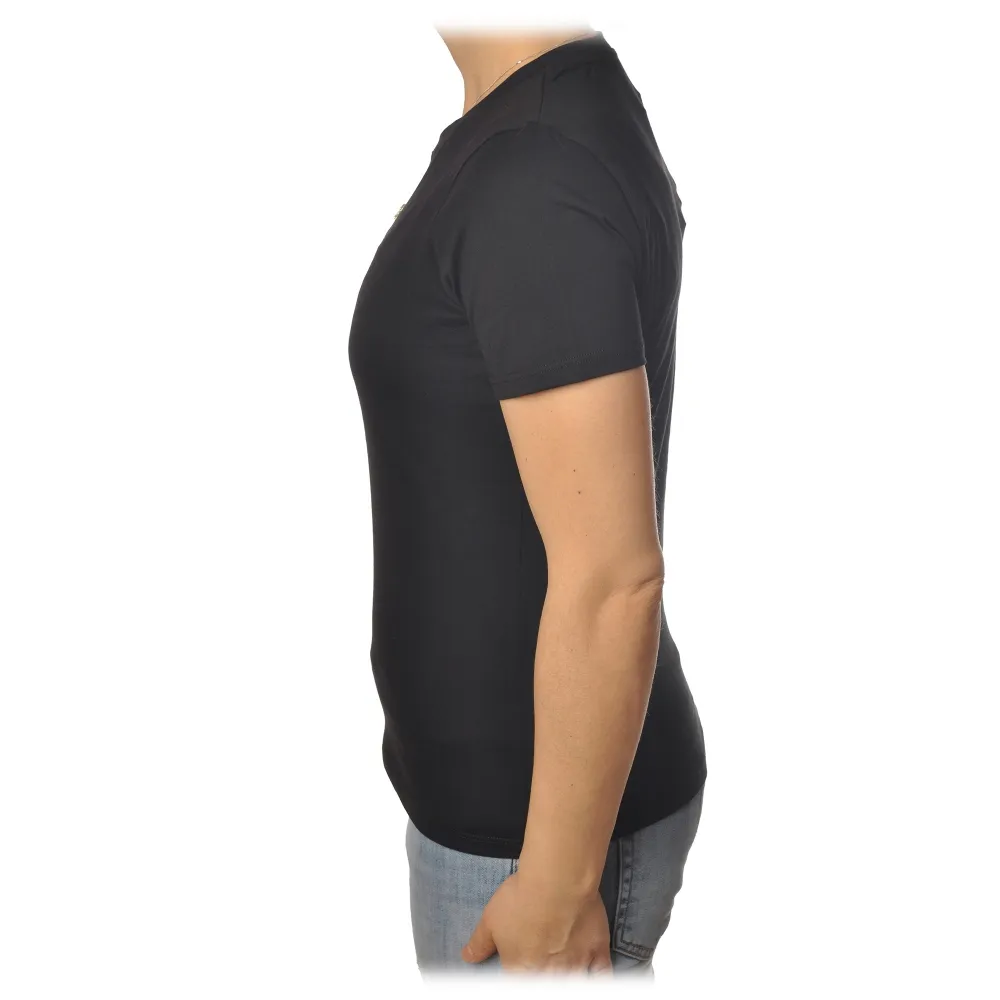 Elisabetta Franchi - T-Shirt Logo Metallico Traforato - Nero - T-Shirt - Made in Italy - Luxury Exclusive Collection