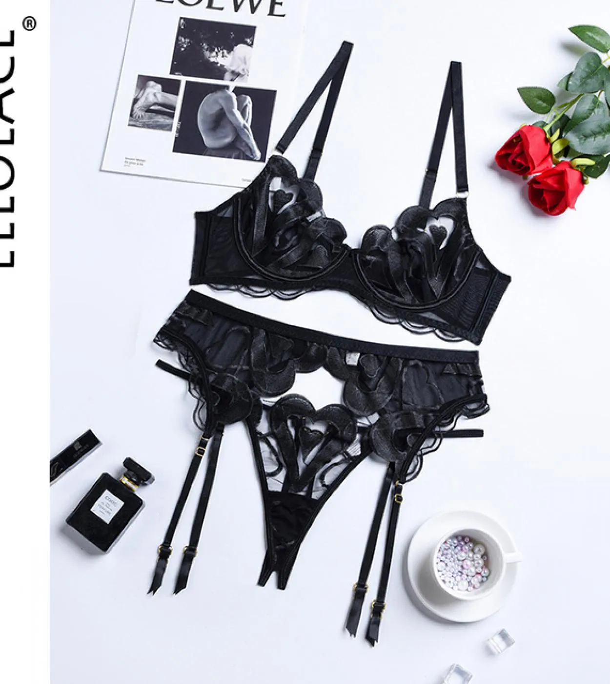 Luxury Lace Embroidered Fancy Underwear Set with Push-Up Bra and Panties