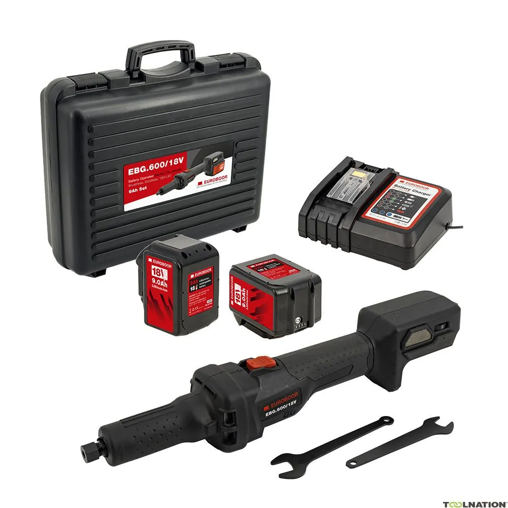 Euroboor EBG.600/18V Set (9Ah) Smerigliatrice a batteria 18V, 26000 RPM 2x 9 Ah