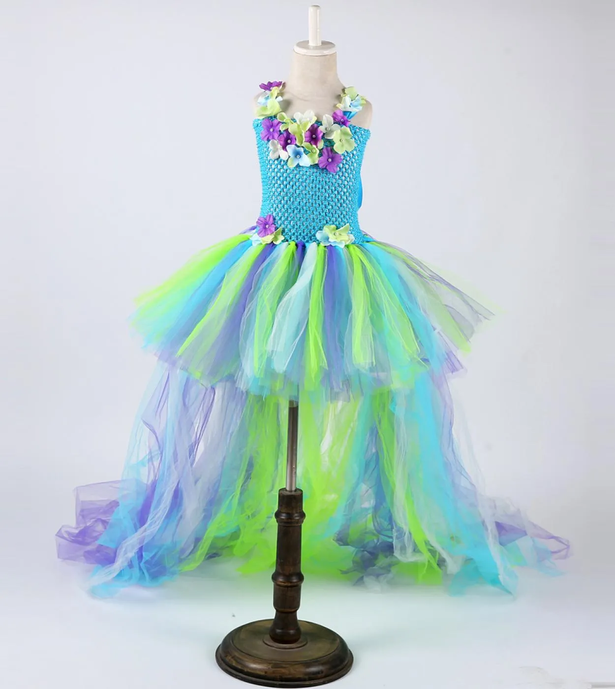 Fairy Girl Dresses for Children Wedding Party Costume High-Low Tutu Dress with Wings Trail Princess Fancy Ball