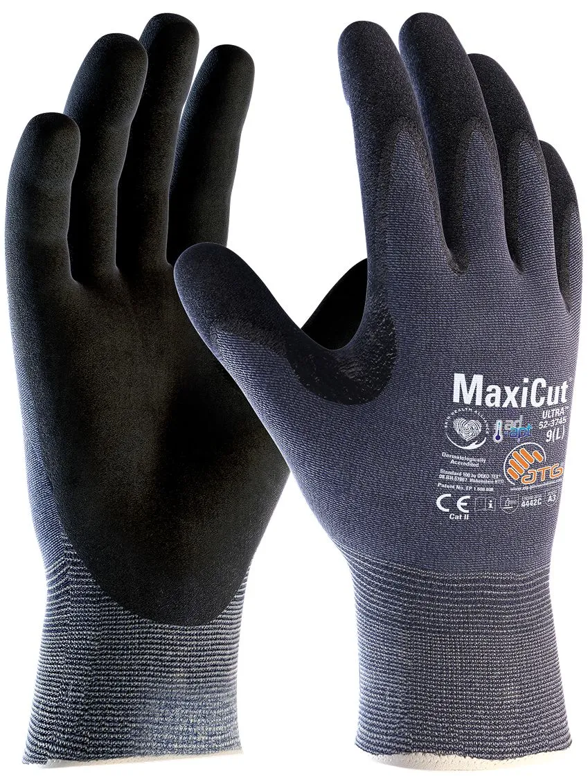 Guanti da lavoro ATG MaxiCut Ultra, Tg. 9, in Fibra di vetro, Nylon, Spandex, UHMWPE, col. Nero, Blu
