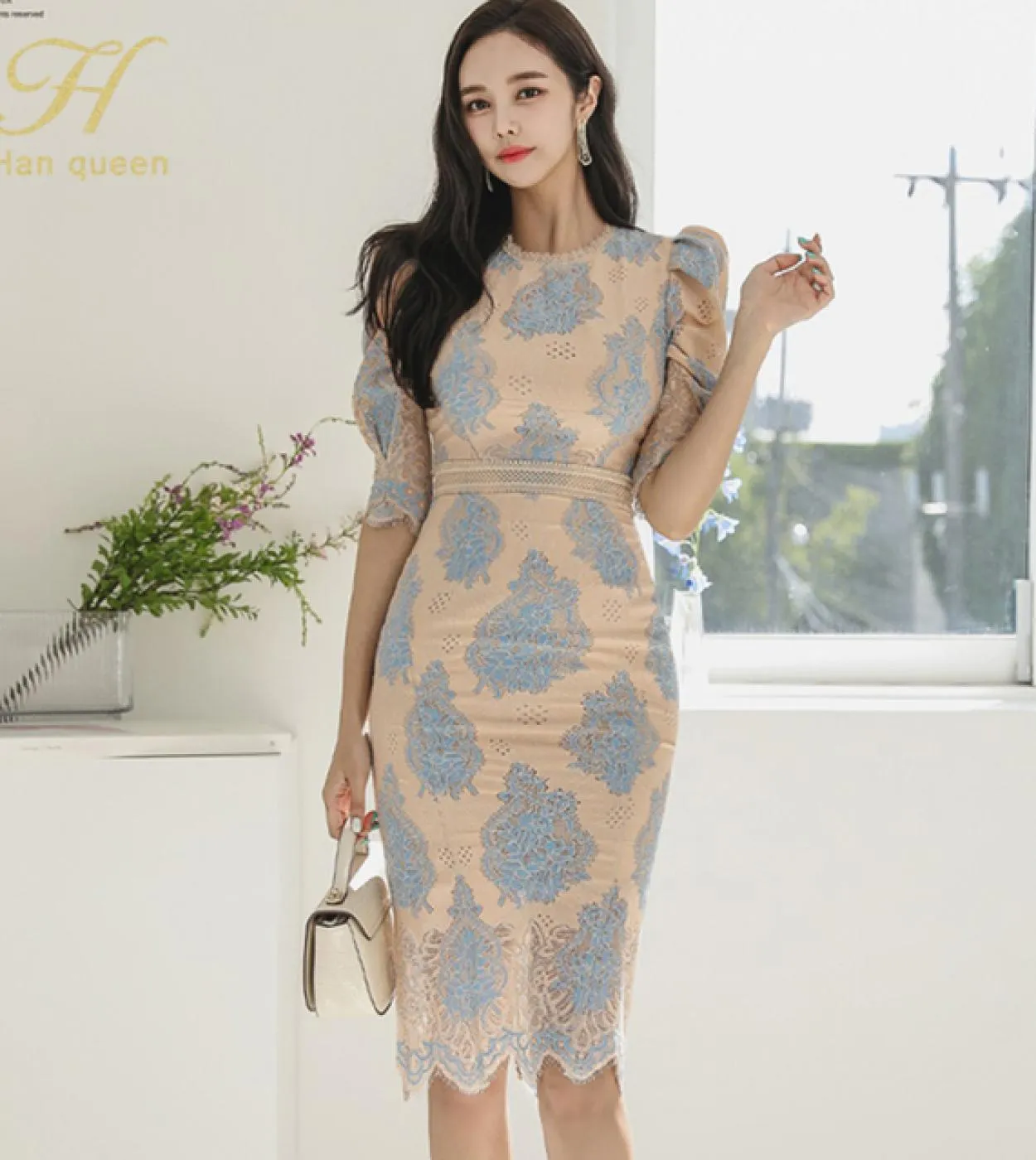 Vestito Autunno Donna Pizzo Patchwork Matita Scava Vedi Abiti Tubino Lavoro