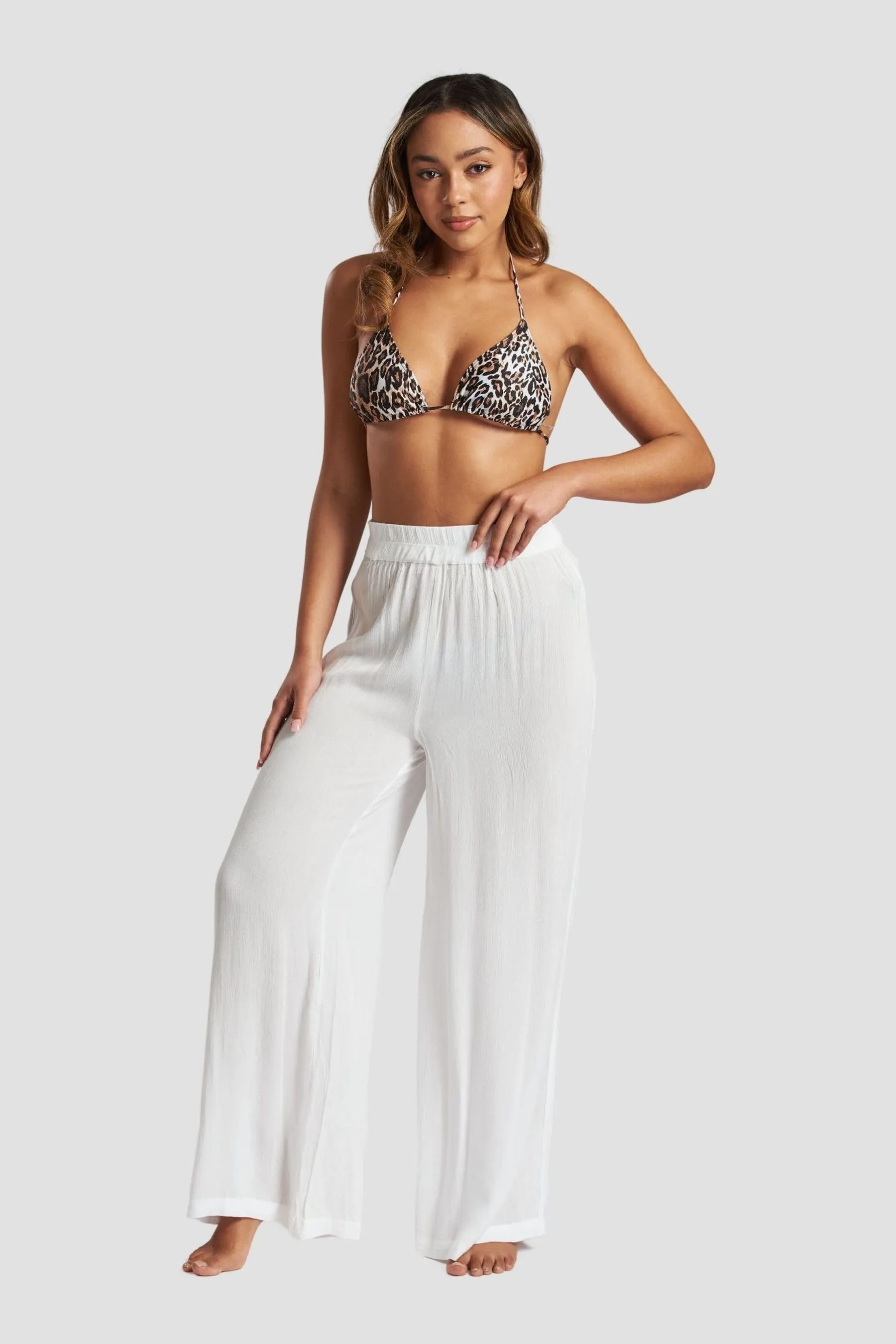 South Beach - Kaki stropicciato con Pantaloni fondo ampio