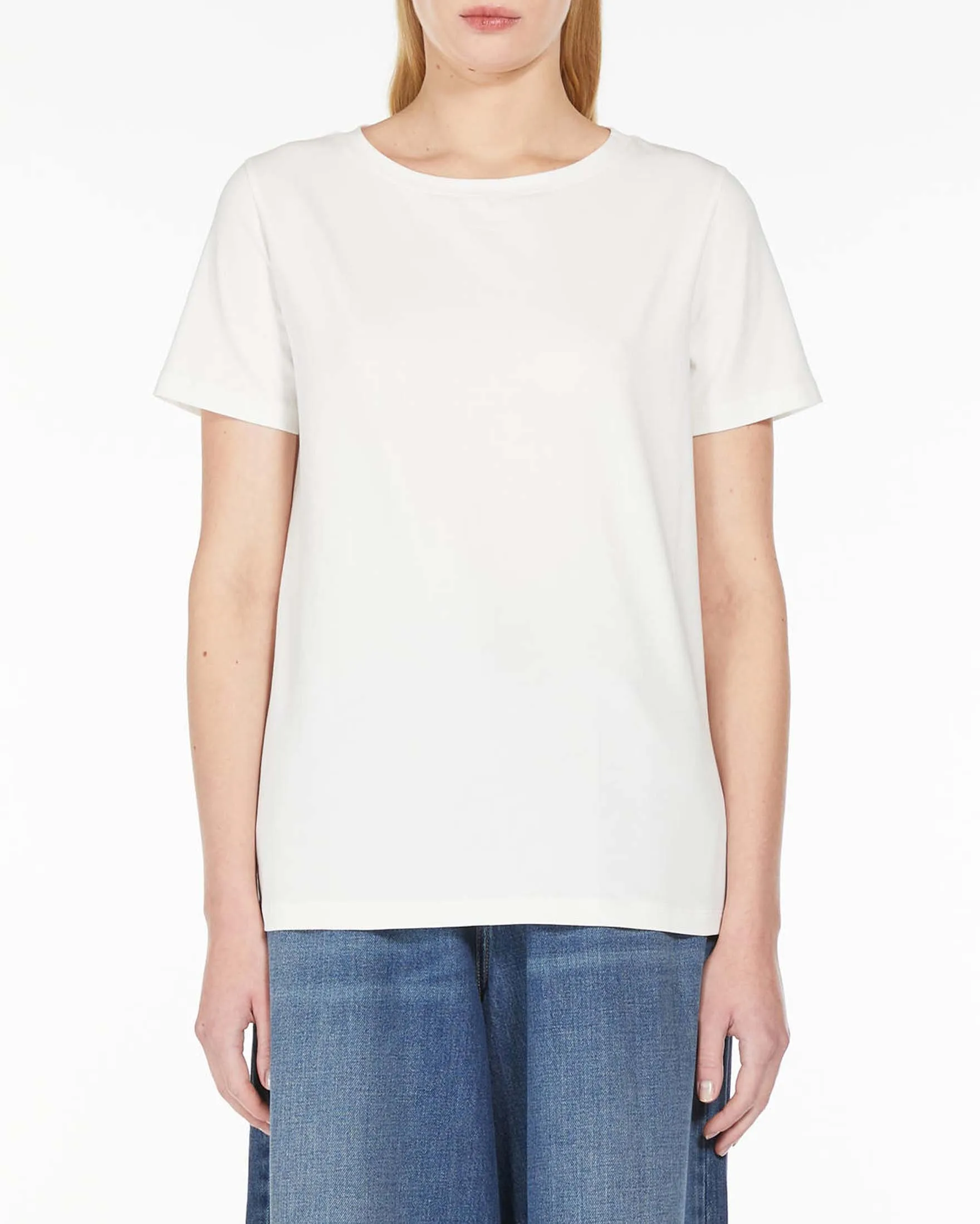 White Crew Neck Cotton T-shirt with Stretch and Half Sleeves